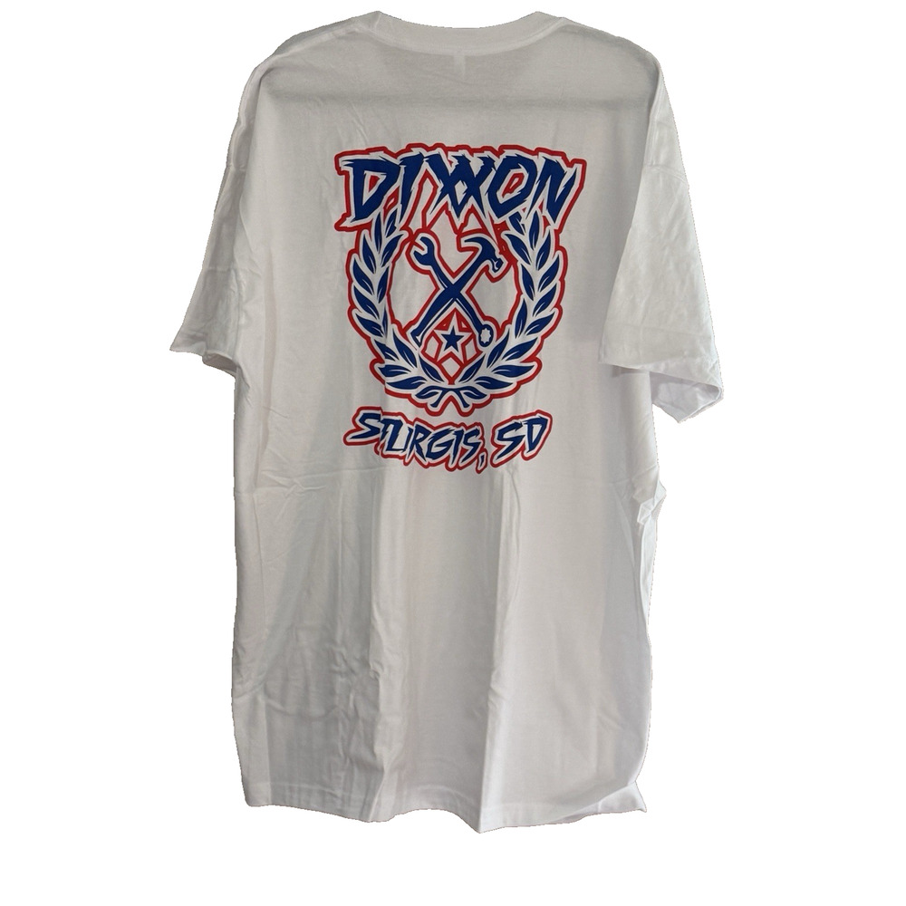Dixxon Mens T Shirt Size 4XL Short Sleeve White Red Blue Graphic Sturgis SD